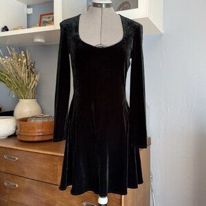Vtg 90’s Bruno Duluc Kush Velvet Skater Dress Scoop Neck Gothic Whimsigoth S